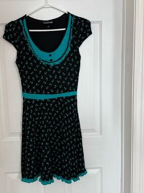 Sourpuss Black Dress with Teal Anchor Accents